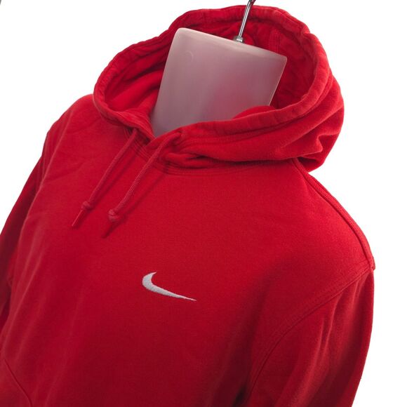 VTG Nike Hoodie Y2K Mens L Red Swoosh Sweatshirt Pullover Navy Tag Vintage - Picture 3 of 12